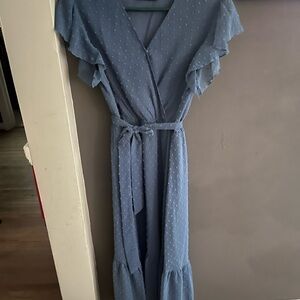 Elegant Blue Ruffle Sleeve Dress
